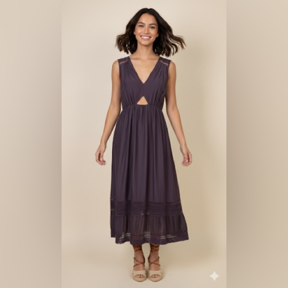 Twelfth Street by Cynthia Vincent Silk & Cotton Midi Dress – Deep Plum – Size 2